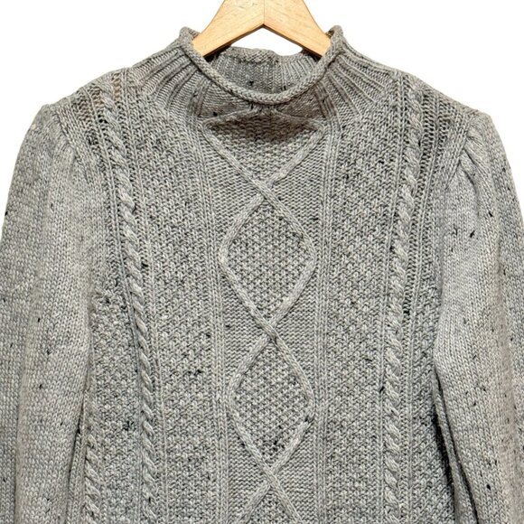 Talbots Gray Cable Knit Tweed Fleck Mock Neck Sweater Womens Size Large - Picture 3 of 8